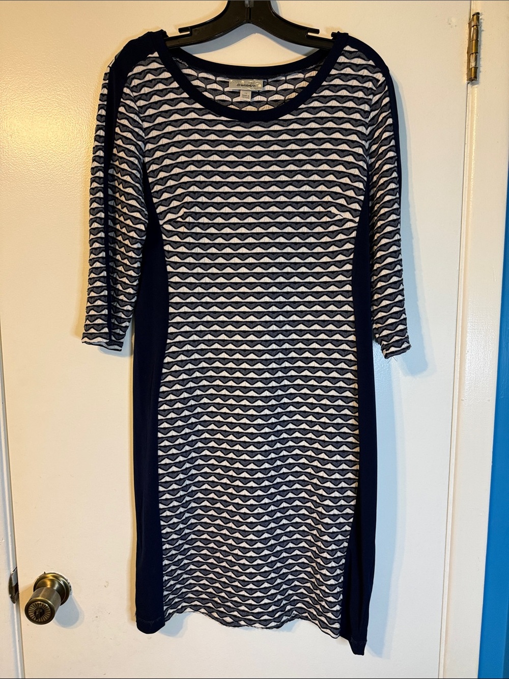 dressbarn Navy and White Patterned Midi Sheath Dress